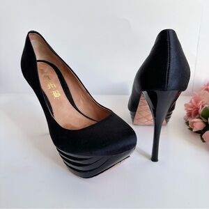 L.A.M.B. Z-Project Black Satin Platform Pumps High Heels